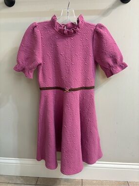 Janie and Jack Fuchsia Textured Ruffle Neck Dress with Slim Belt